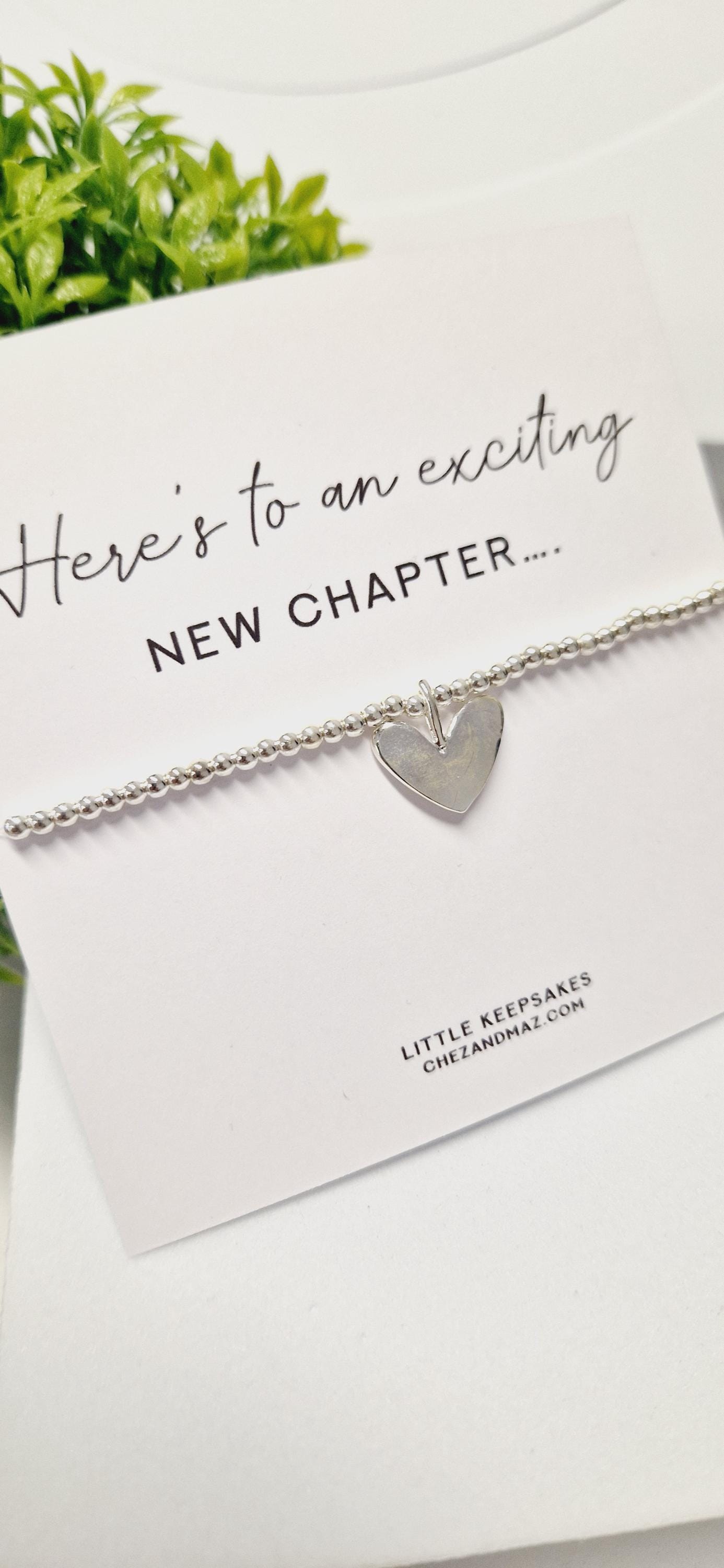 New Beginnings Silver Bracelet: Heart Charm, Good Luck Gift - leaving Gift - New Job