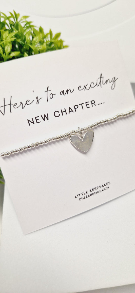 New Beginnings Silver Bracelet: Heart Charm, Good Luck Gift - leaving Gift - New Job