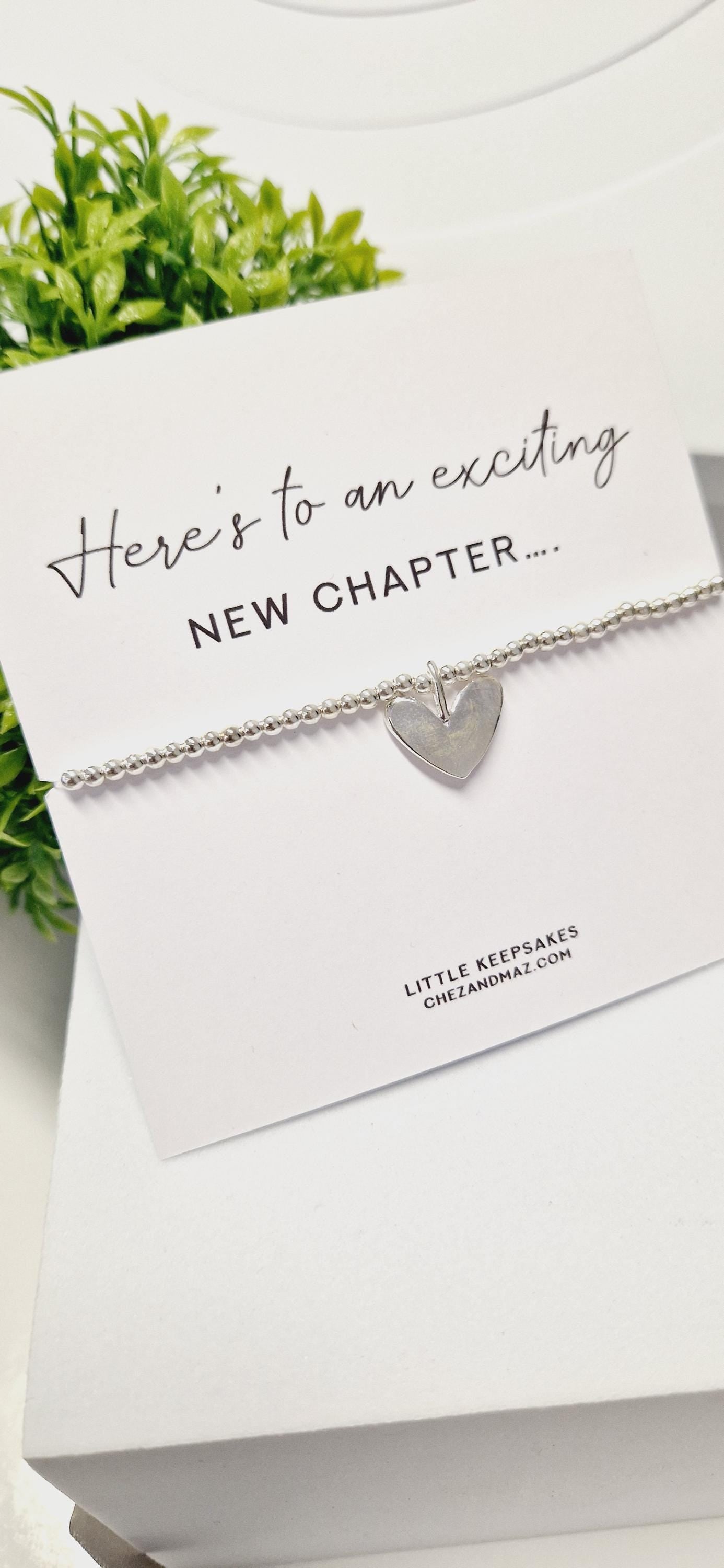 Here's to an exciting New Chapter I Gift I New Beginnings I Silver Bracelet I  I Good luck I Heart Charm I New Home I Job I New Start I M6