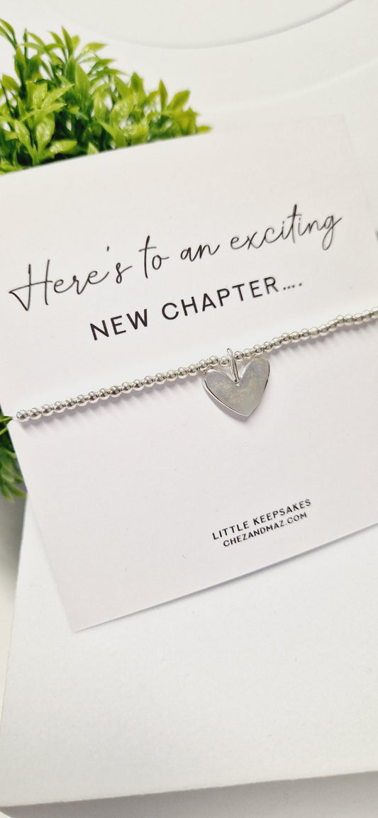 New Beginnings Silver Bracelet: Heart Charm, Good Luck Gift - leaving Gift - New Job