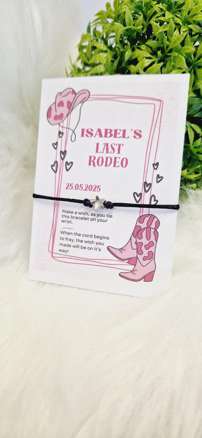 Last Rodeo Hen Party Wish Bracelet: Western Bridal Shower Favour Cowgirl