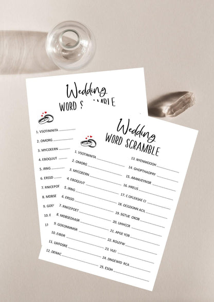 Wedding Themed Word Scramble (Digital Download) I Wedding Party Game I Table Games I Icebreaker I Printable I Minimalist I  Fun I  Unique