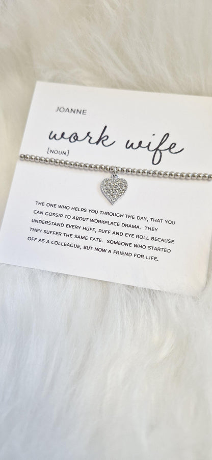 Personalised Work Wife I  Friendship Gift | Leaving Gift Colleague | Retirement Gift | Work Friend I Silver Plated Charm WW3