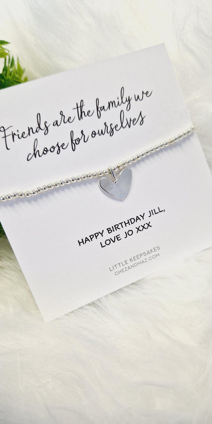 Silver Plated Heart Charm Bracelet: Friendship Gift - Friends are the family we choose for ourselves