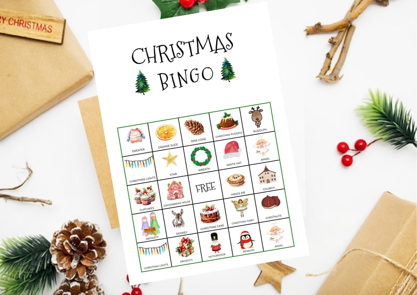 Christmas Bingo Picture Cards I Digital Download I  Printable Christmas Bingo Game for Kids & Adults, Holiday, Work Christmas Party I A4