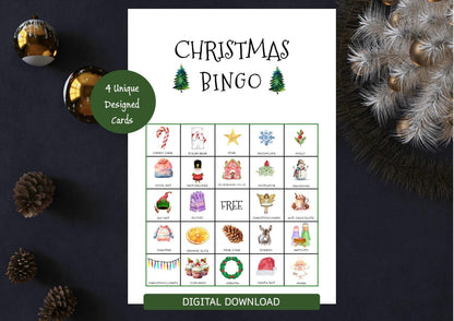 Christmas Bingo Picture Cards I Digital Download I  Printable Christmas Bingo Game for Kids & Adults, Holiday, Work Christmas Party I A4
