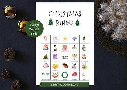 Christmas Bingo Picture Cards I Digital Download I  Printable Christmas Bingo Game for Kids & Adults, Holiday, Work Christmas Party I A4