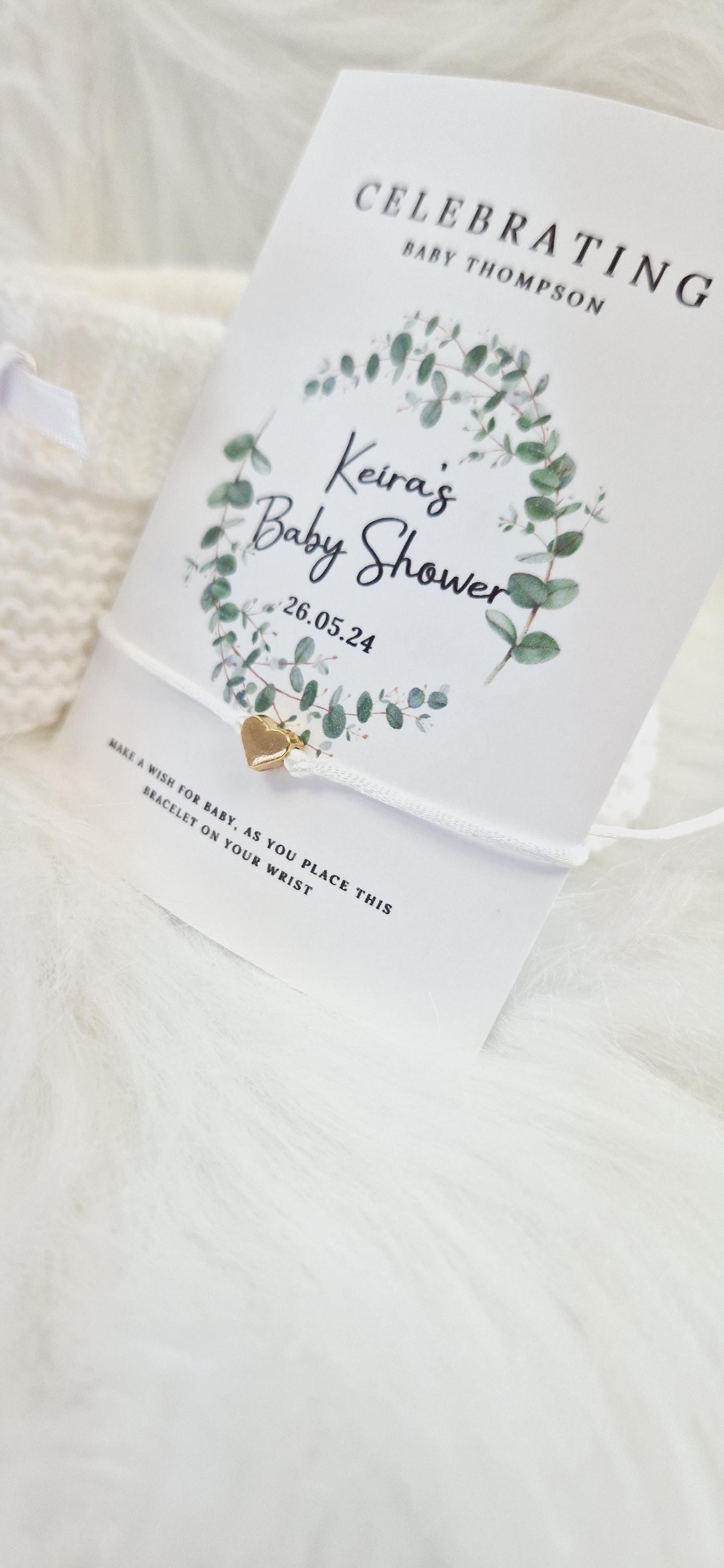 Eucalyptus- Personalised Baby Shower Wish Bracelet I Favour I Mummy to Be I Charm String Bracelet I thank you I Personalised Gift - EU88