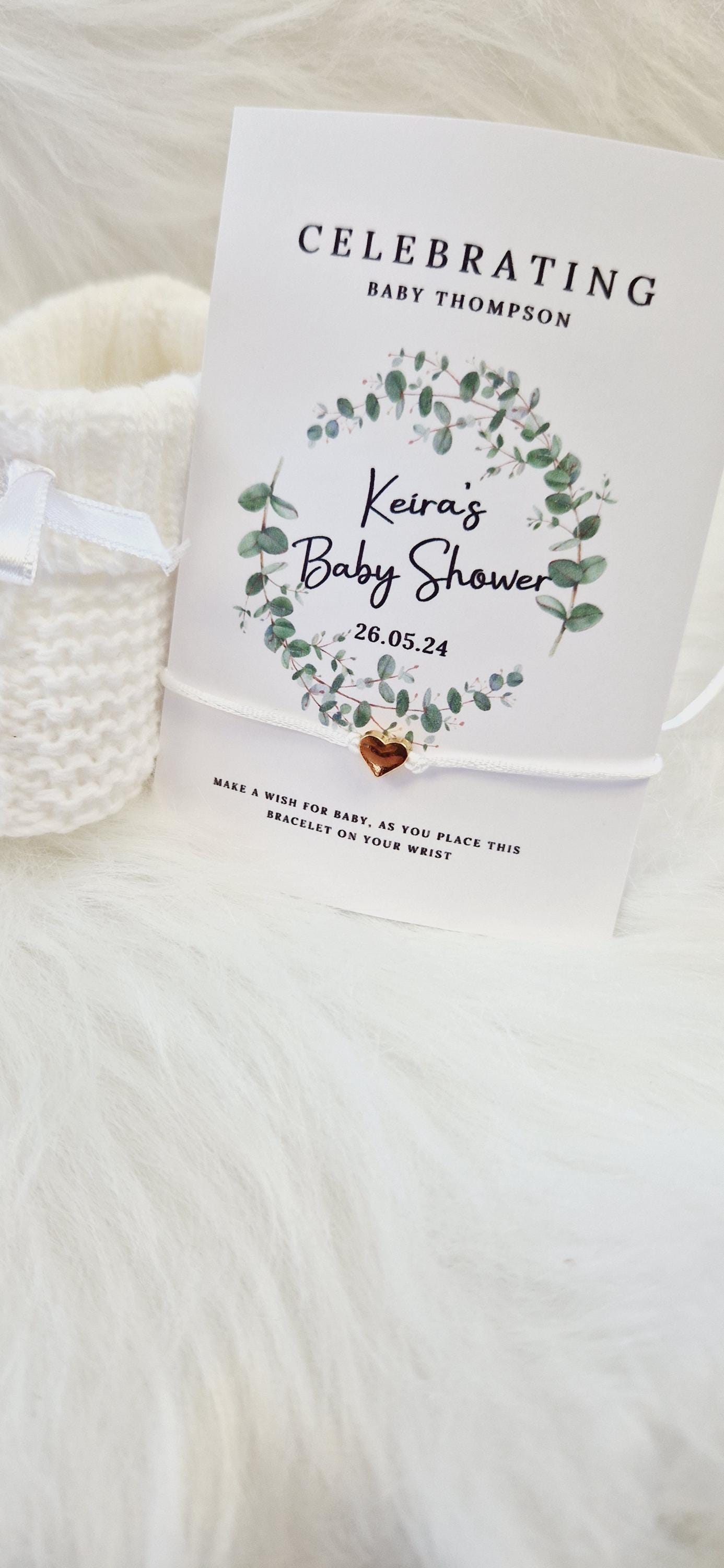 Eucalyptus- Personalised Baby Shower Wish Bracelet I Favour I Mummy to Be I Charm String Bracelet I thank you I Personalised Gift - EU88