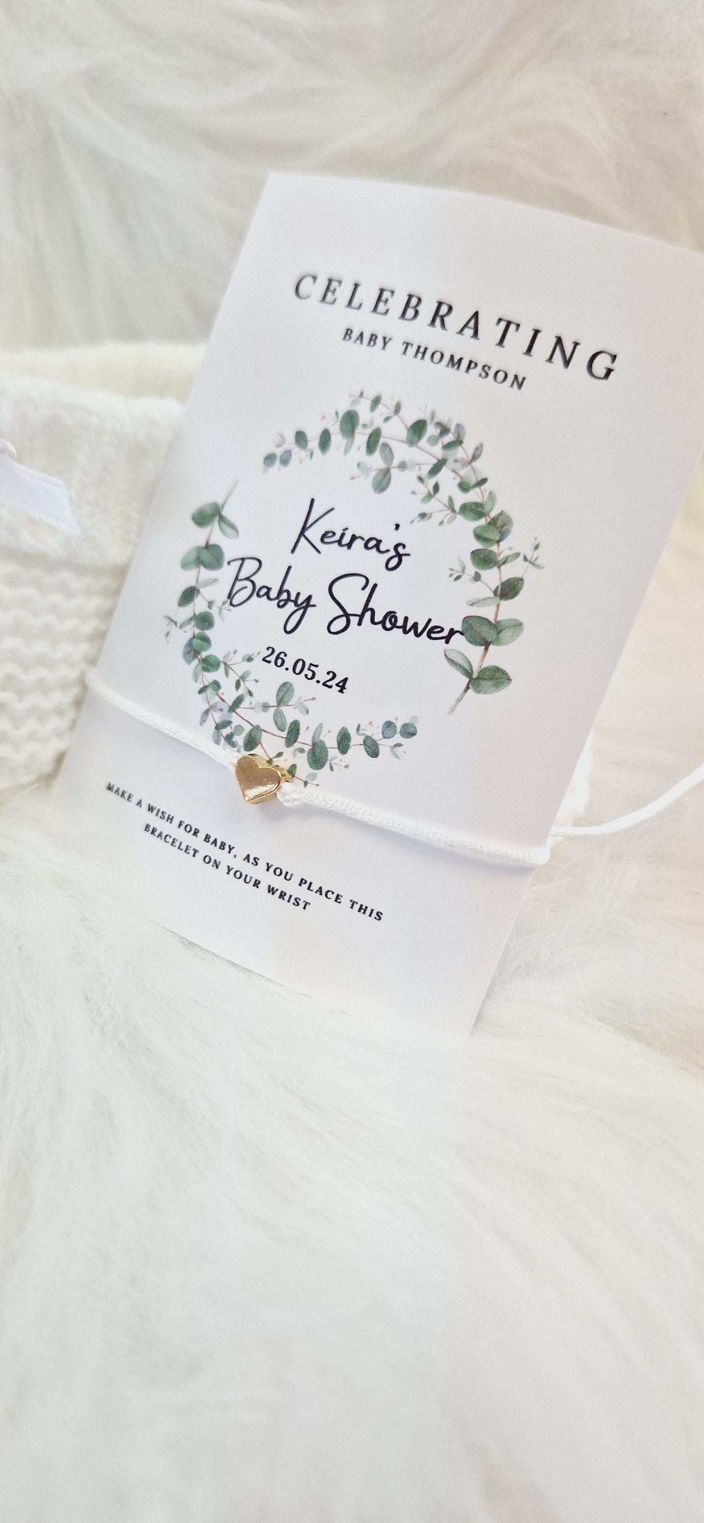 Eucalyptus- Personalised Baby Shower Wish Bracelet I Favour I Mummy to Be I Charm String Bracelet I thank you I Personalised Gift - EU88