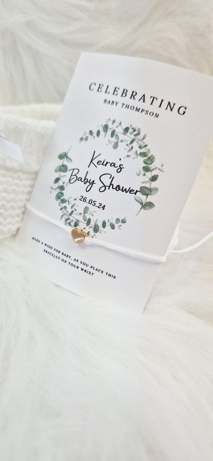 Eucalyptus- Personalised Baby Shower Wish Bracelet I Favour I Mummy to Be I Charm String Bracelet I thank you I Personalised Gift - EU88