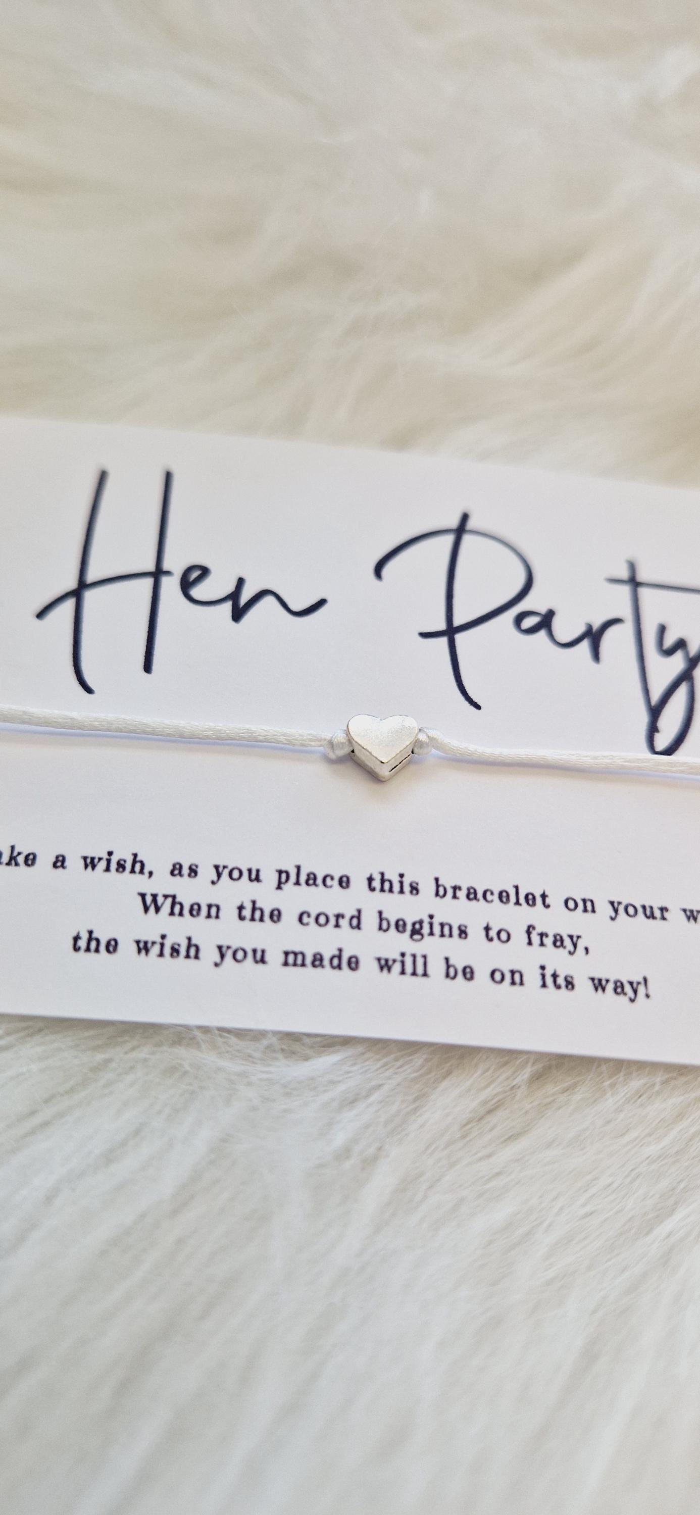 Hen Party Wish Bracelet: Silver Heart, Cord Bracelet