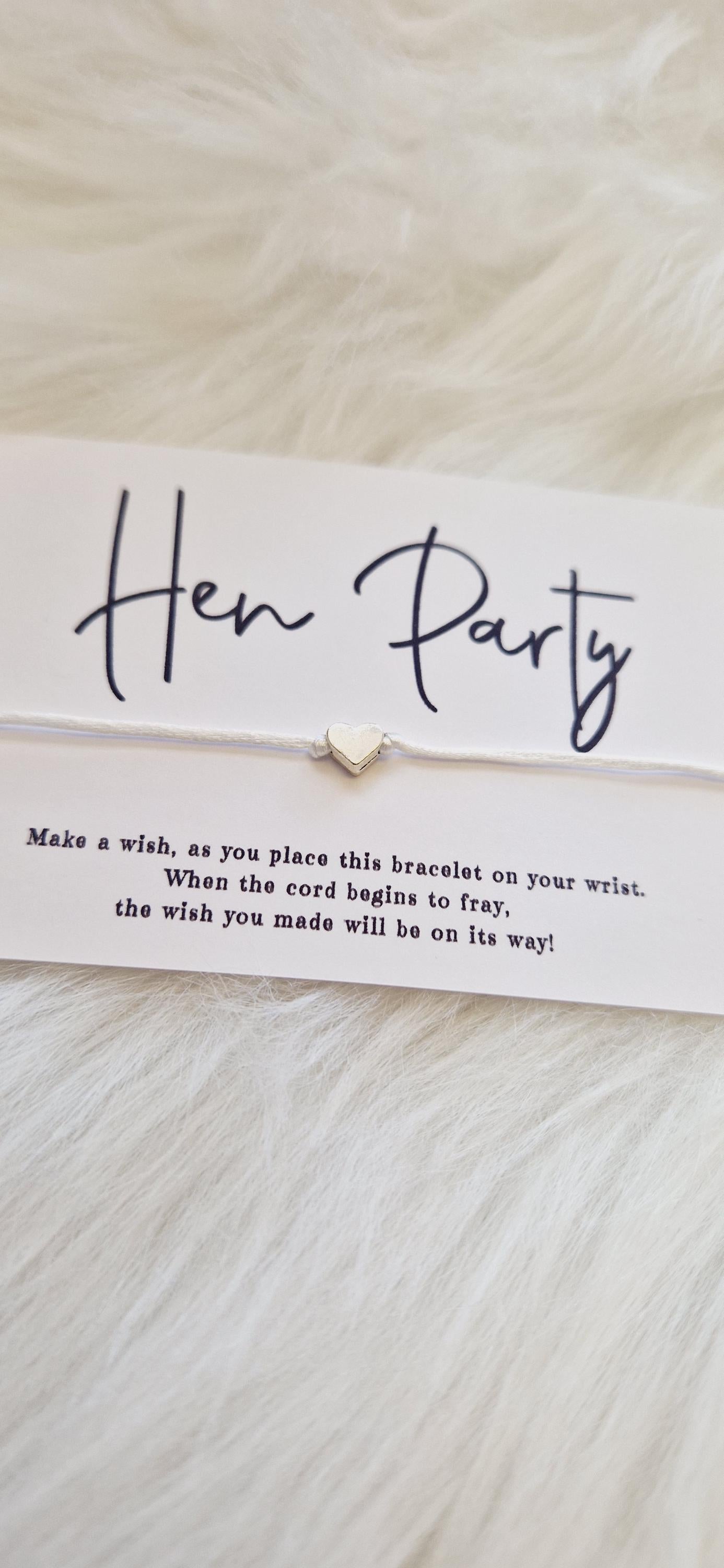 Hen Party Wish Bracelet: Silver Heart, Cord Bracelet
