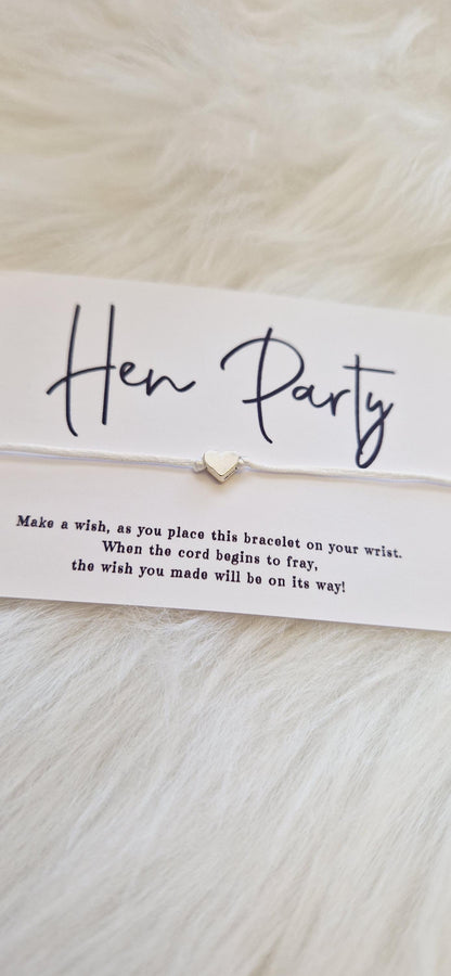 Hen Party Wish Bracelet: Silver Heart, Cord Bracelet
