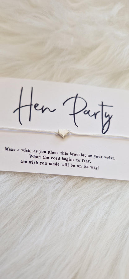 Hen Party Wish Bracelet: Silver Heart, Cord Bracelet