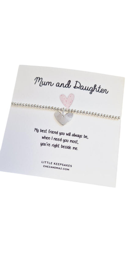 Mum & Daughter Silver Plated Heart Charm Bracelet