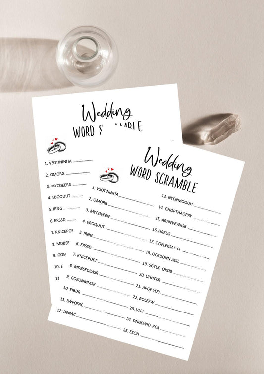 Wedding Themed Word Scramble (Digital Download) I Wedding Party Game I Table Games I Icebreaker I Printable I Minimalist I  Fun I  Unique