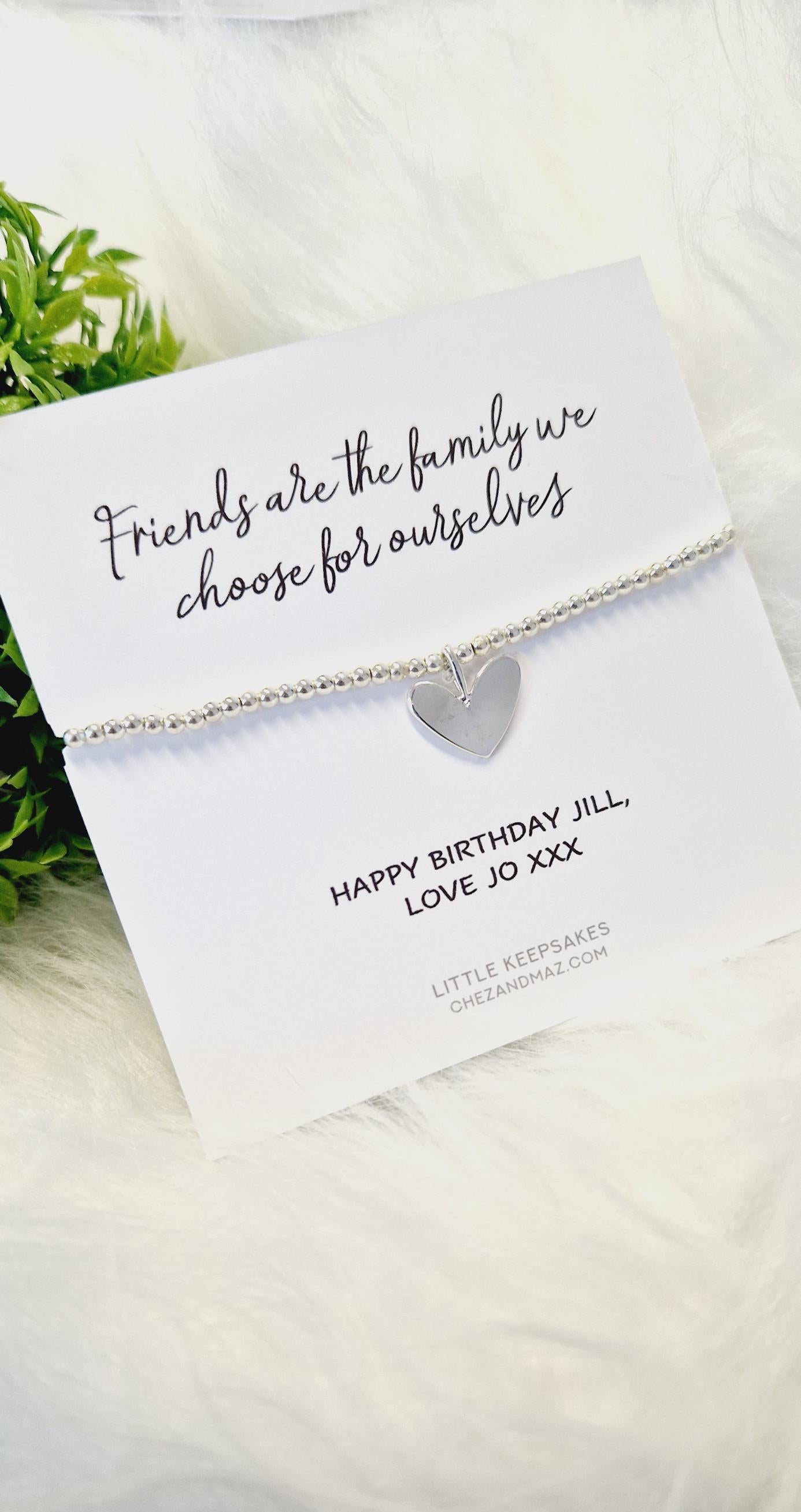 Silver Plated Heart Charm Bracelet: Friendship Gift - Friends are the family we choose for ourselves