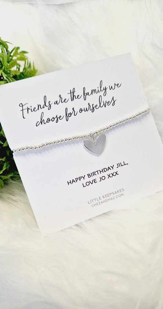 Silver Plated Heart Charm Bracelet: Friendship Gift - Friends are the family we choose for ourselves