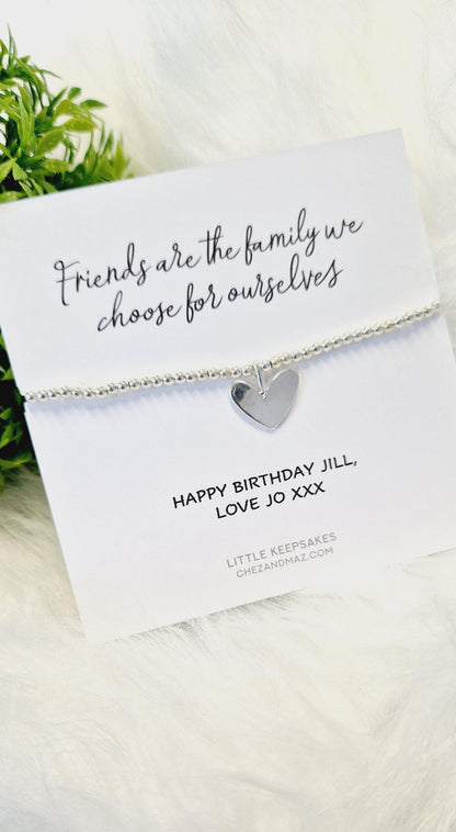Silver Plated Heart Charm Bracelet: Friendship Gift - Friends are the family we choose for ourselves