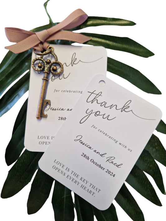 Personalised Wedding Favour Guest Gift I Thank you Wedding favours I  Key Bottle Opener I Gift Tag and Ribbon