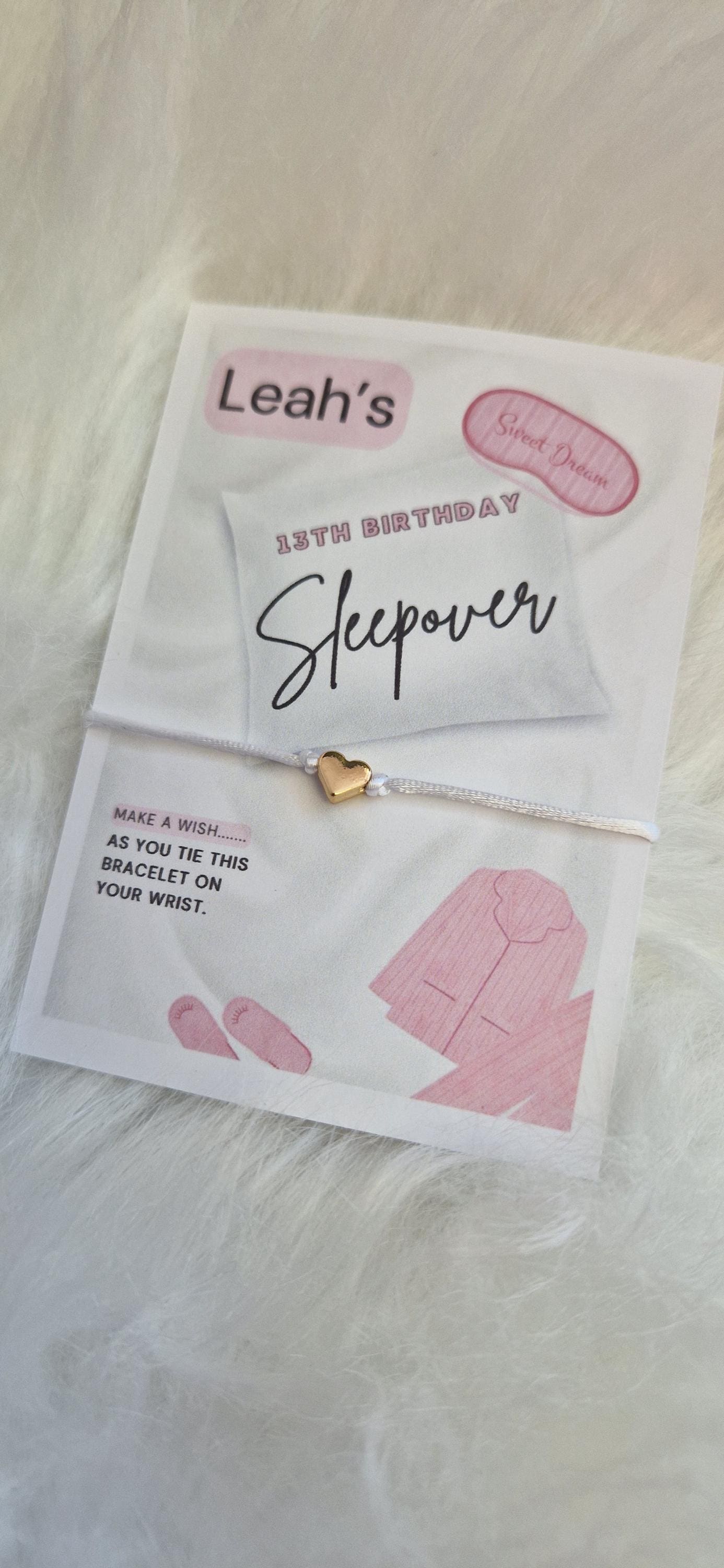 Sleepover - Pyjama Party I Slumber Party - Wish String Charm Bracelet - Party bag filler - Personalised - Any age - Biarthday SS7