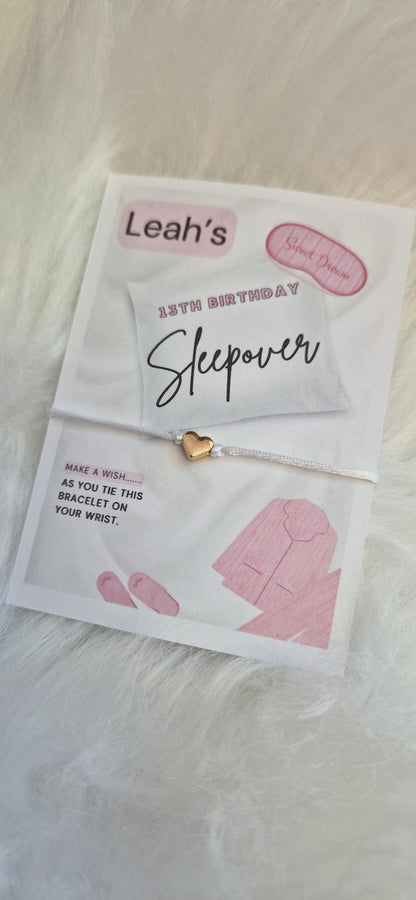 Sleepover - Pyjama Party I Slumber Party - Wish String Charm Bracelet - Party bag filler - Personalised - Any age - Biarthday SS7