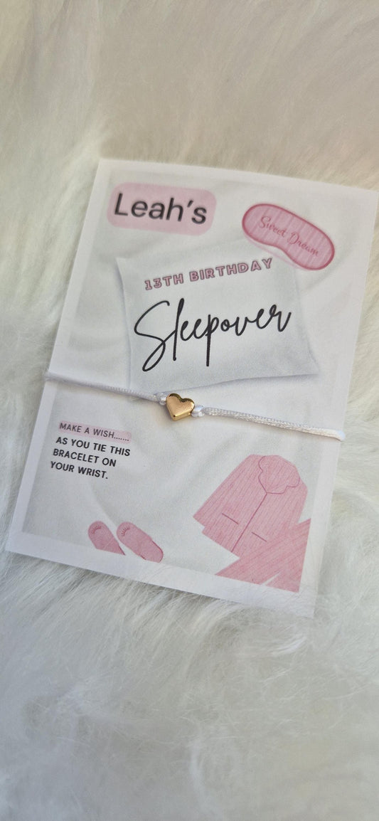 Sleepover - Pyjama Party I Slumber Party - Wish String Charm Bracelet - Party bag filler - Personalised - Any age - Biarthday SS7