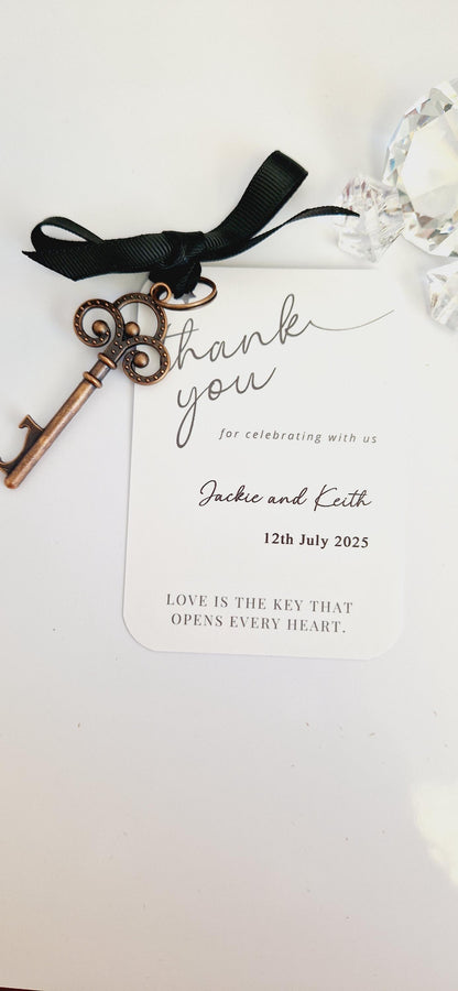 Personalised Wedding Favour Guest Gift I Thank you Wedding favours I  Key Bottle Opener I Gift Tag and Ribbon