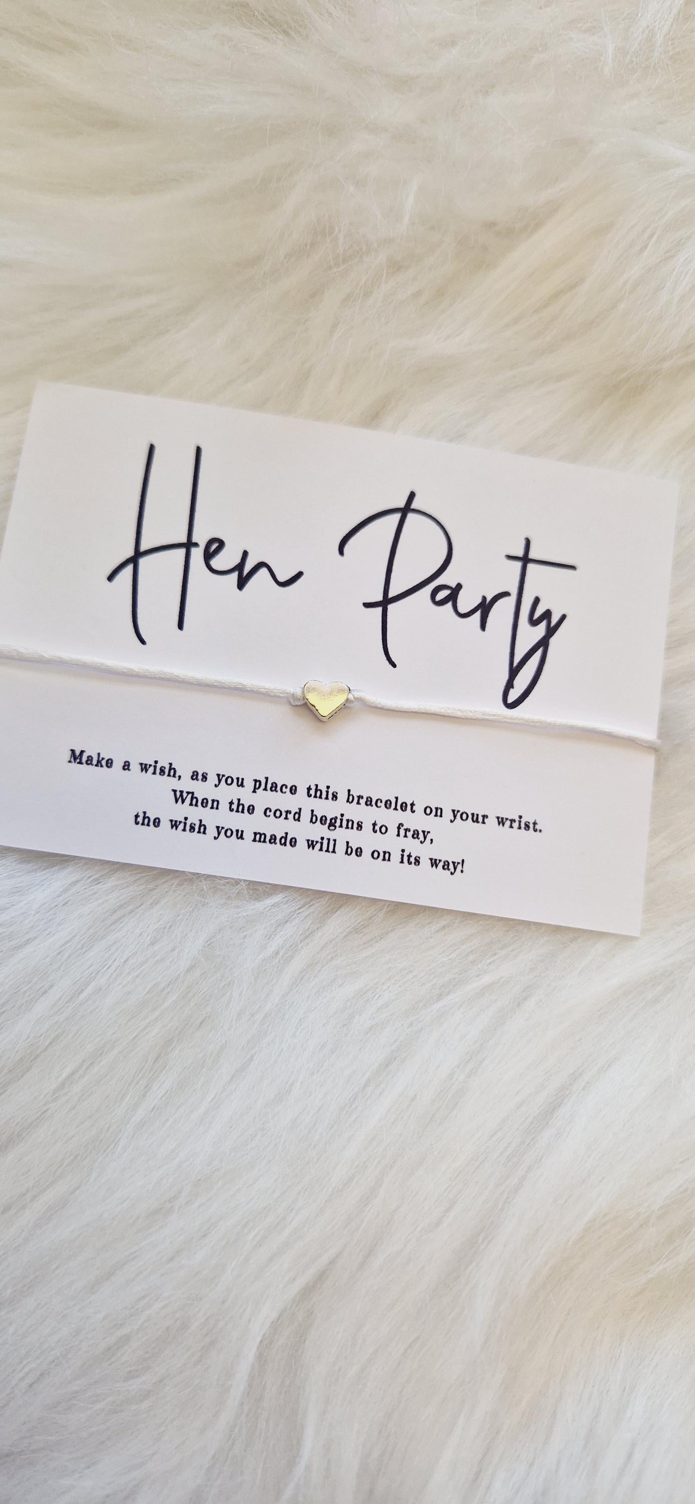 Hen Party Wish Bracelet: Silver Heart, Cord Bracelet