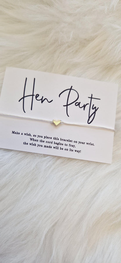 Hen Party Wish Bracelet: Silver Heart, Cord Bracelet