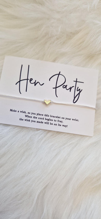 Hen Party Wish Bracelet: Silver Heart, Cord Bracelet