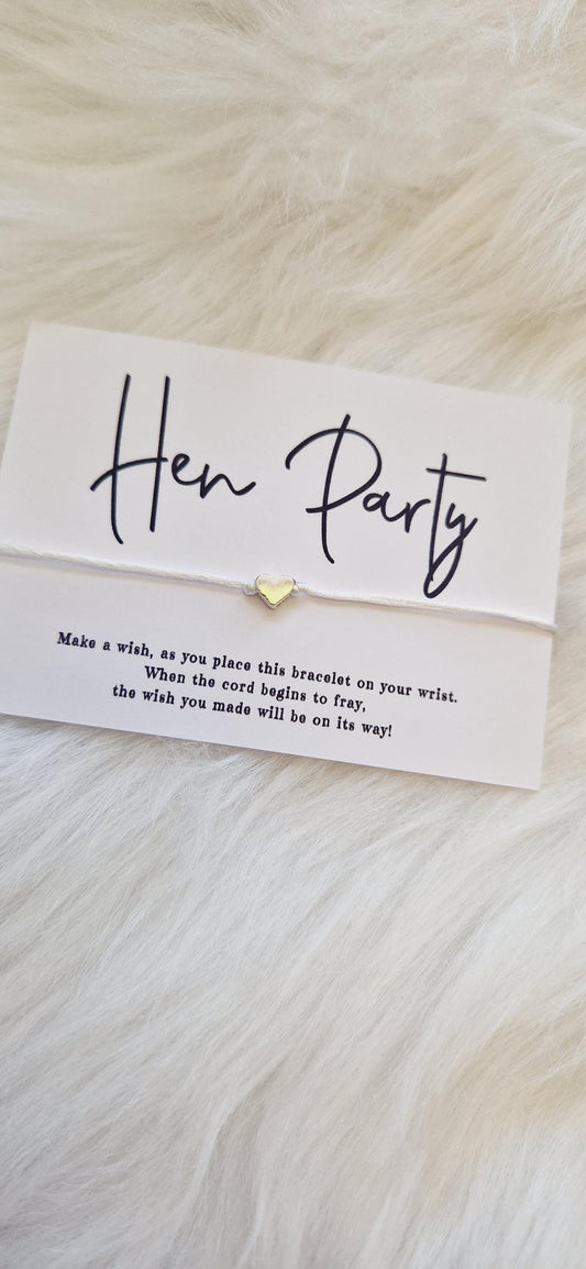 Hen Party Wish Bracelet: Silver Heart, Cord Bracelet