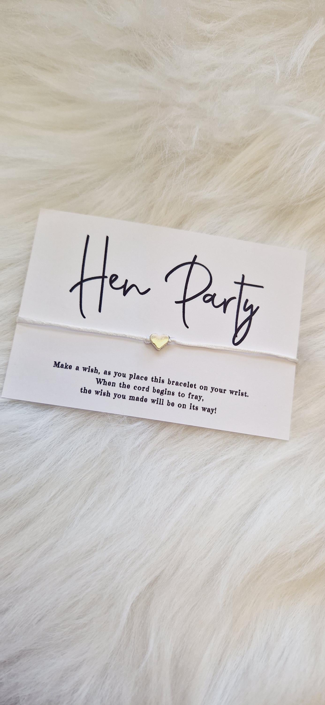 Hen Party Wish Bracelet: Silver Heart, Cord Bracelet