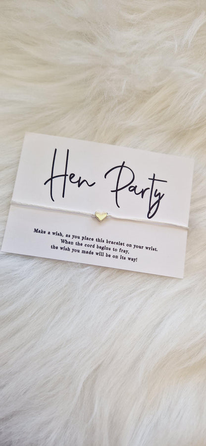 Hen Party Wish Bracelet: Silver Heart, Cord Bracelet