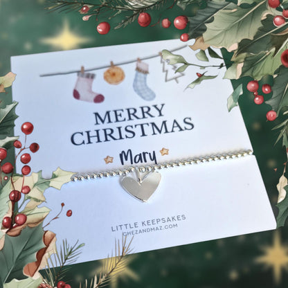 Personalised Merry Christmas - Christmas Bracelet I Silver Plated Charm Bracelet & Silver Coloured Charm I Stockings Design