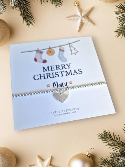 Personalised Merry Christmas - Christmas Bracelet I Silver Plated Charm Bracelet & Silver Coloured Charm I Stockings Design