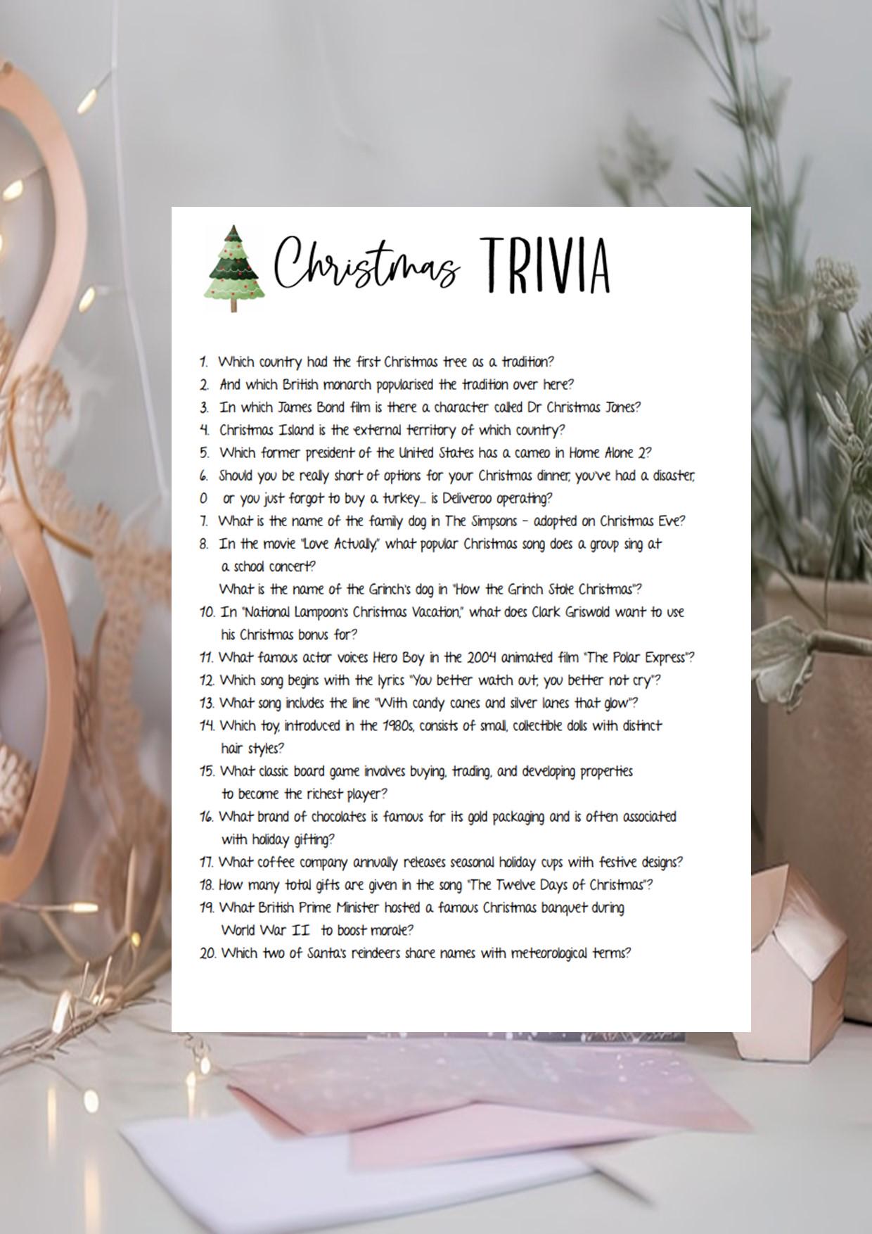 Christmas Trivia Game I table Game I Party Game I Digital Download I Christmas Party Games, Christmas Day GamesI Printable I 20 Q&A