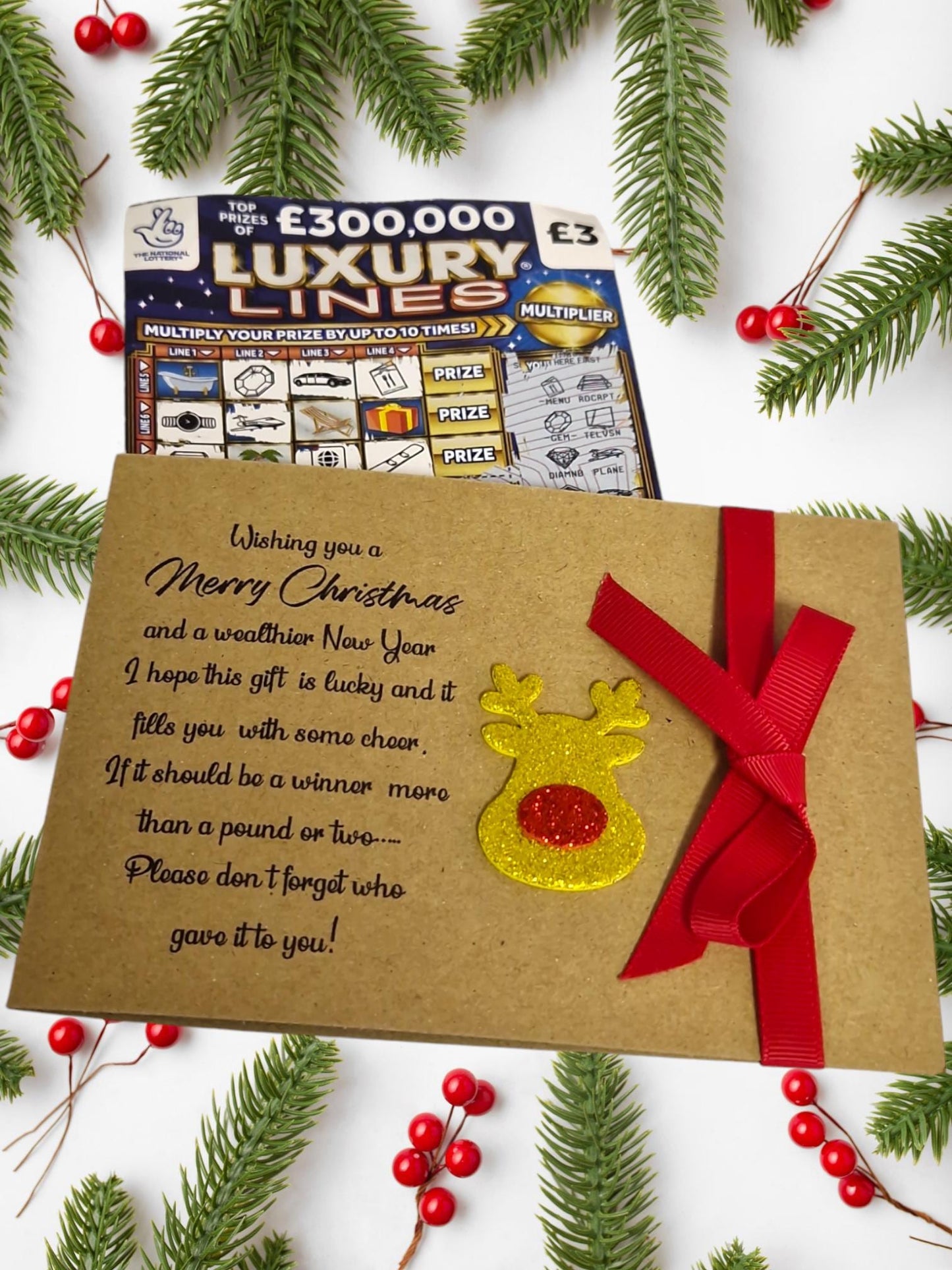 Rudolph Christmas Lottery Ticket Holders -Scratch Card -Gift Card  - Personalised - Table Decoration - Festive - Cracker alternative - Funny