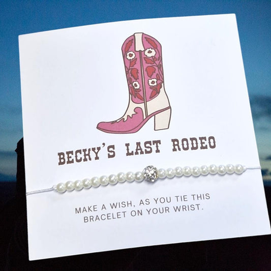 Last Rodeo Pink Hen Party Wish Bracelets - Personalised  - Hen Weekend, Hen Do, Girls Weekend - Final Hoedown - Pearl Bracelet - Star