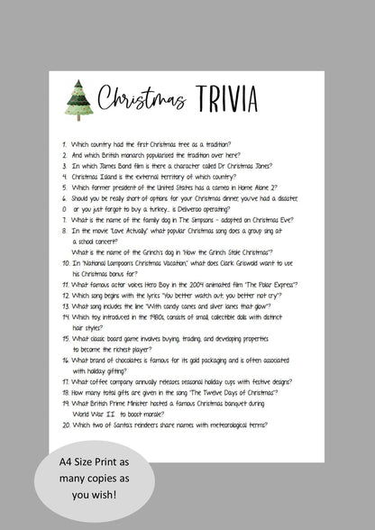 Christmas Trivia Game I table Game I Party Game I Digital Download I Christmas Party Games, Christmas Day GamesI Printable I 20 Q&A