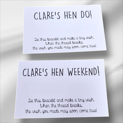 Pack of 10 Hen Party Wish Bracelets - Personalised  - Goodie Bag Filler - Hen Weekend, Hen Do, Girls Weekend - Bride to Be - cm501