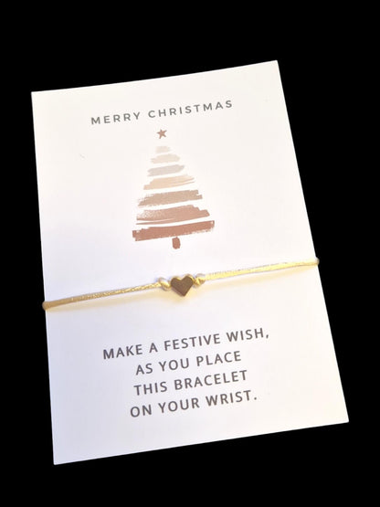 Pack of 10 Merry Christmas Wish Bracelets - Heart Charm - Wish String Festive - Tree Design 2 colours TR76