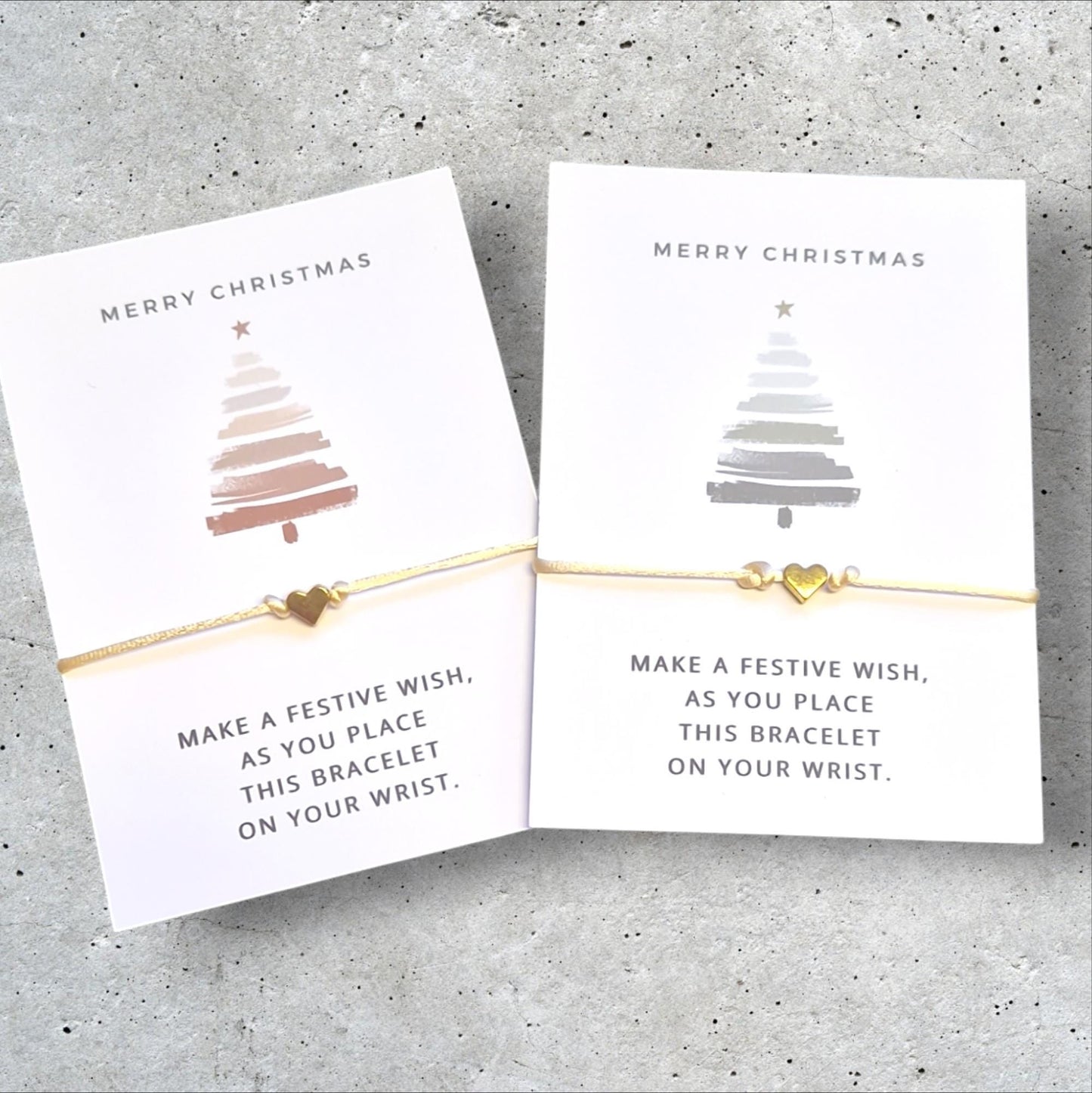 Pack of 10 Merry Christmas Wish Bracelets - Heart Charm - Wish String Festive - Tree Design 2 colours TR76