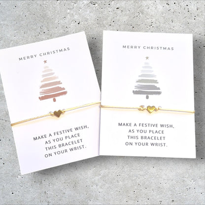 Pack of 10 Merry Christmas Wish Bracelets - Heart Charm - Wish String Festive - Tree Design 2 colours TR76