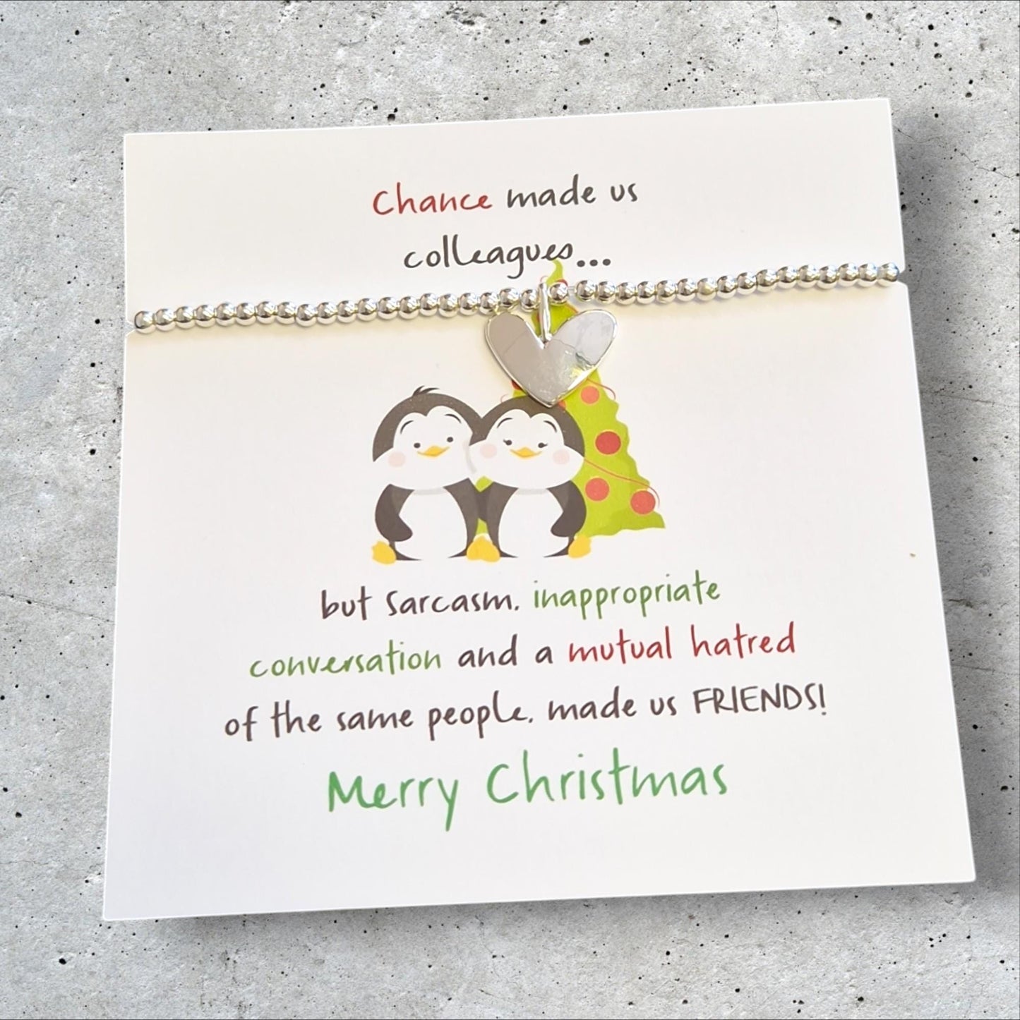 Merry Christmas Funny Chance made us Colleagues Friendship Gift | Christmas Gift | Work Friend I Silver Plated Charm Bracelet JU12