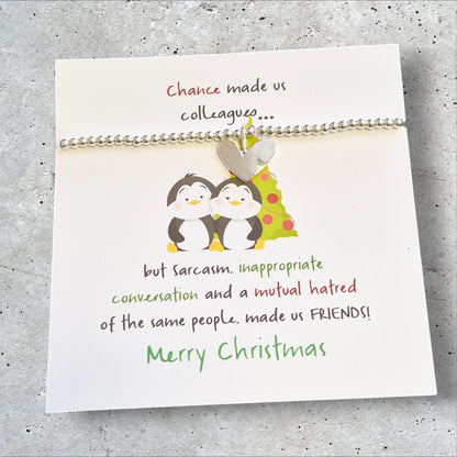 Merry Christmas Funny Chance made us Colleagues Friendship Gift | Christmas Gift | Work Friend I Silver Plated Charm Bracelet JU12