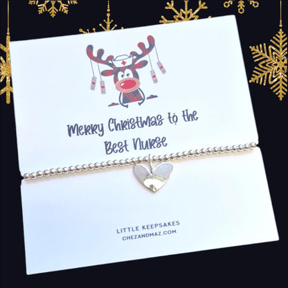 Best Nurse I Christmas  I Silver Bracelet I Gift I Coworker Xmas Gift|Secret Santa | Funny Christmas I Rudolph
