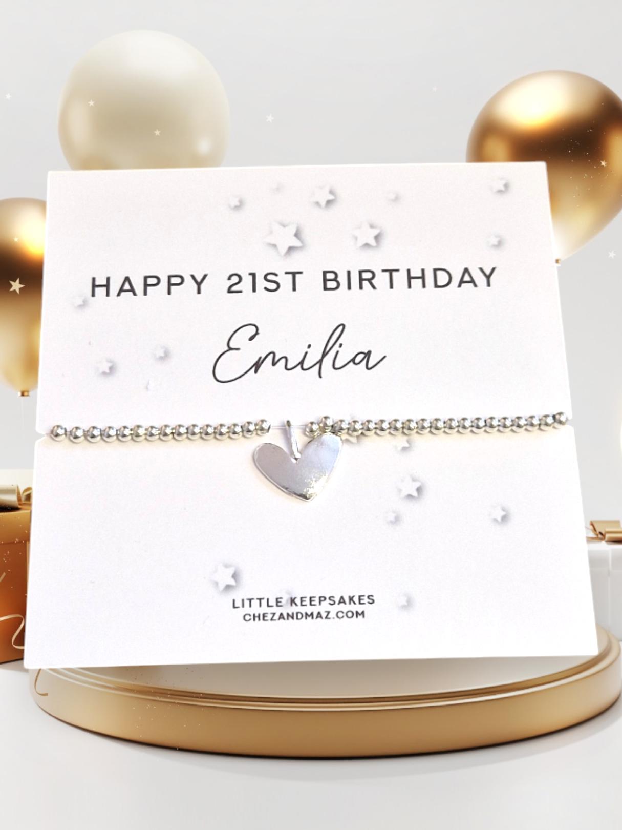 Personalised 21st Birthday Charm Bracelet: Silver Heart Keepsake, 21, twenty one, 21st gift
