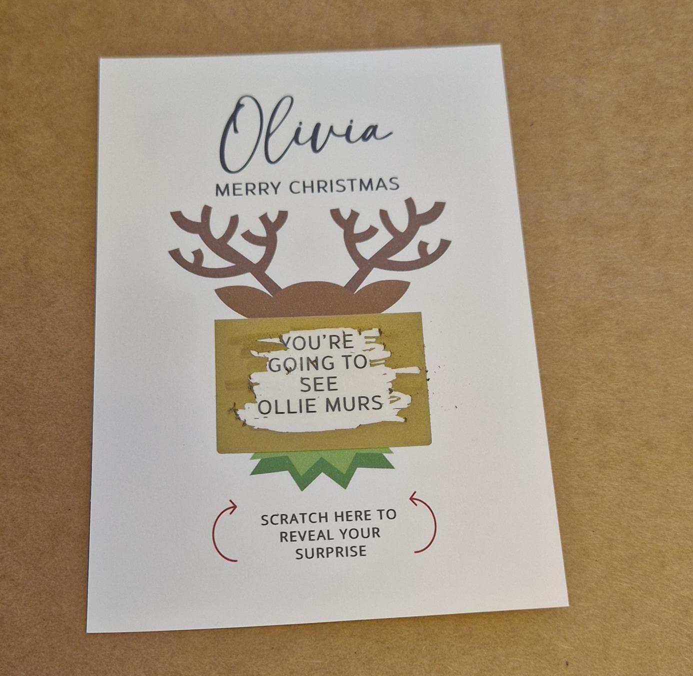Personalised Christmas Scratch Card: Reindeer Surprise Gift Reveal